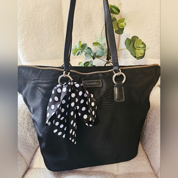 Dooney & Bourke Handbags - Dooney & Bourke Black Tote with Polka Dot Scarf Accent
